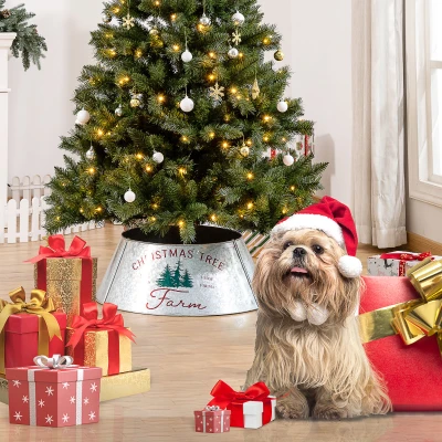 HOMCOM Christmas Tree Collar, Steel Ring Skirt, 26" Silver