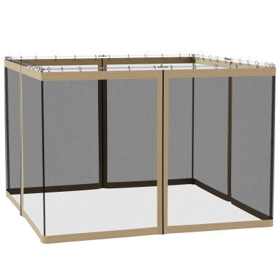 Outsunny Replacement Mosquito Netting for Gazebo 10' x 10' Black Screen Walls for Canopy with Zippers for Parties and Outdoor Activities, Khaki