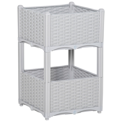 Outsunny 2-Piece Raised Garden Bed, Self-Watering Planter, Gray