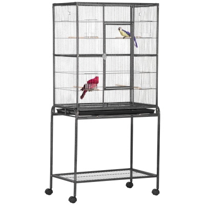 PawHut 30" Rolling Metal Bird Cage Feeder with Stand