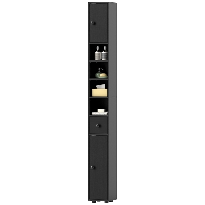 kleankin 71" Tall Bathroom Cabinet, Narrow Toilet Paper Cabinet with Open Shelves, 2 Door Cabinets, Adjustable Shelves, Black