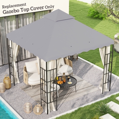 Outsunny 10' x 10' Gazebo Replacement Canopy Cover, 2 Tier Gazebo Roof Replacement TOP ONLY, Light Grey