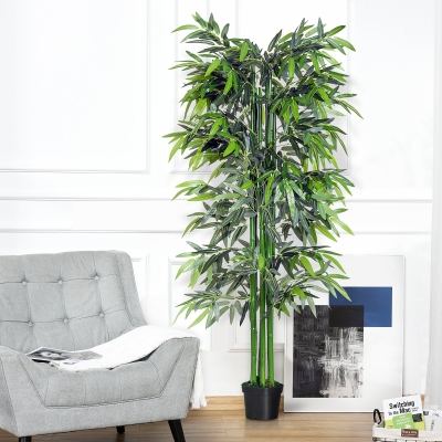 Outsunny 6FT Artificial Bamboo Tree Fake Decorative Plant with Nursery Pot for Indoor Décor