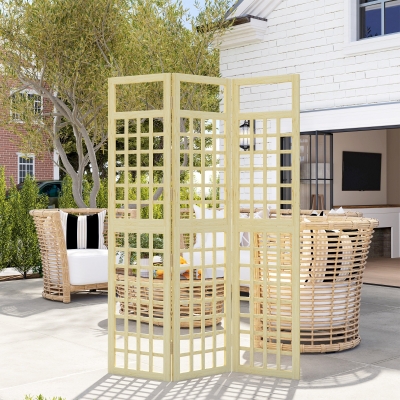 Outsunny 3 Panel Outdoor Wood Privacy Screen, Folding Room Divider/Trellis for Home, Patio, 47.2" x 66.9", Natural Wood