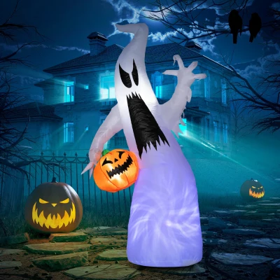 HOMCOM 5.9' LED Halloween Ghost with Pumpkin, Inflatable Decor