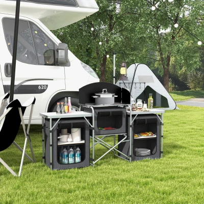 Outsunny Portable Aluminum Camping Kitchen Table, Black
