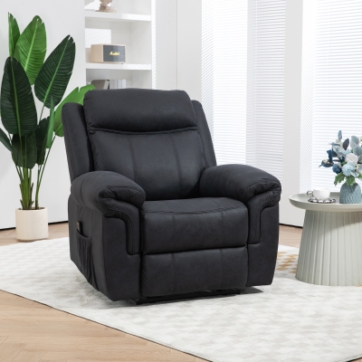 HOMCOM Manual Recliner Chair with Vibration Massage, Side Pockets, Microfibre Reclining Chair for Living Room, Black