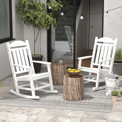 Outsunny 2PC Outdoor Rocking Chairs, Waterproof HDPE, White