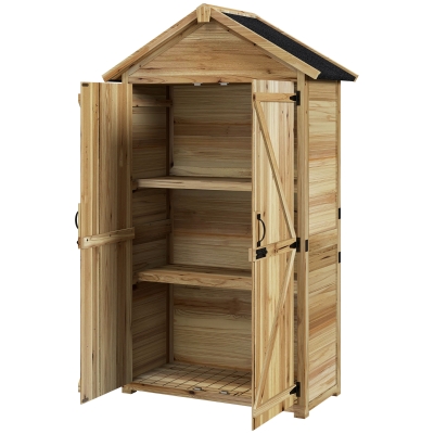 Outsunny Wooden Garden Shed, Outdoor Storage Cabinet with Lockable Doors, Natural