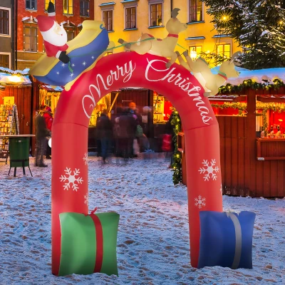 Outsunny 9ft Christmas Inflatable Arch with Santa, LED Decor