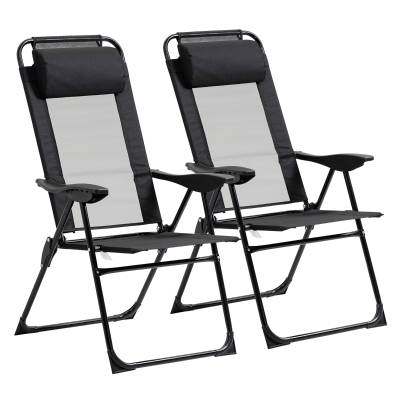 Outsunny Folding Patio Chairs Set of 2, Adjustable Sling, Black