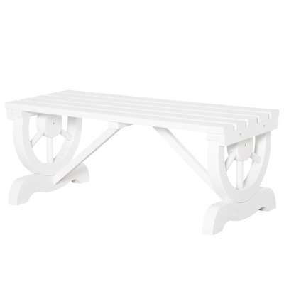 Outsunny Rustic Wood Wheel Outdoor Garden Bench for 2-Person with a Unique Wheel Design on the Legs & Strong Build, White