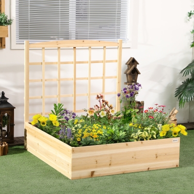 Outsunny Wood Planter Box with Trellis for Climbing Plants, Raised Garden Bed for Outdoor Flowers Herbs, 43"x46"x47", Natural