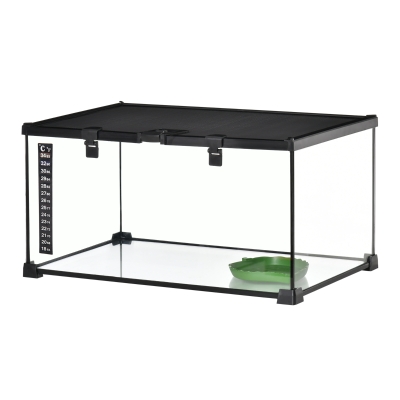 PawHut Glass Reptile Terrarium with Thermometer, Water Basin, Full View Visually for Lizards, Horned Frogs, Snakes, Spiders