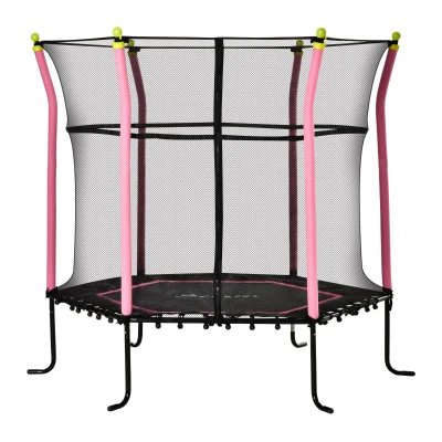 Soozier 64" Kids Trampoline Mini Indoor/Outdoor Bouncer Jumper with Enclosure Net Elastic Thick Padded Pole Gift for Child Toddler Age 3-10 Years Old Pink