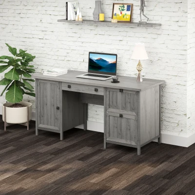 HOMCOM Vintage Computer Desk, Gray, with Cabinet & 3 Drawers