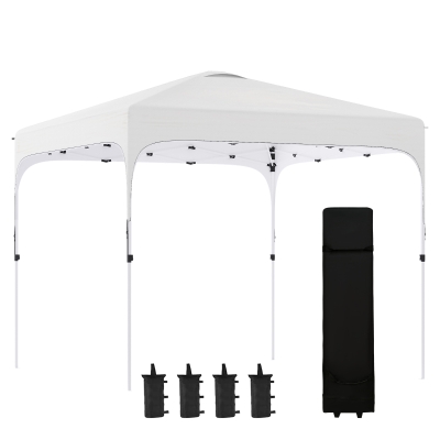 Outsunny 10' x 10' Pop Up Canopy Tent with Sand Bags, UPF 50+ Instant Sun Shelter, Tents for Parties, Height Adjustable, with Wheeled Carry Bag, for Outdoor, Garden, Patio, White
