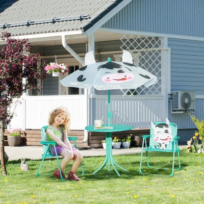 Outsunny Kids Table & Chair Set, Outdoor Folding with Umbrella, White