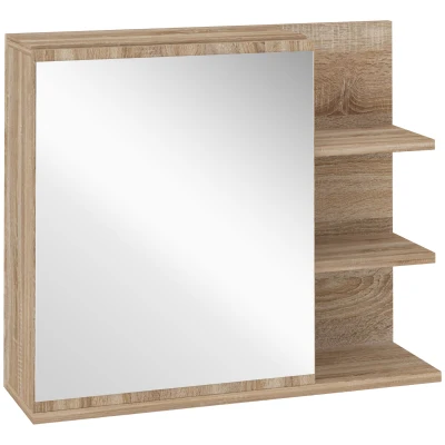 kleankin Medicine Cabinet with Mirror, Wall Mounted Bathroom Mirror Cabinet, Bathroom Wall Cabinet with 3 Open Shelves, Natural