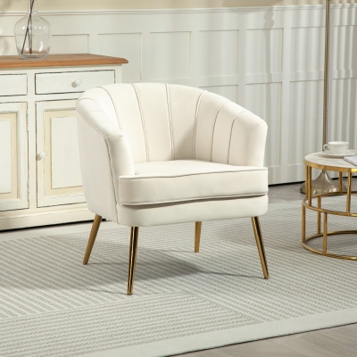 HOMCOM Fabric Armchair, Modern Accent Chair with Gold Metal Legs for Living Room, Bedroom, Home Office, Cream White