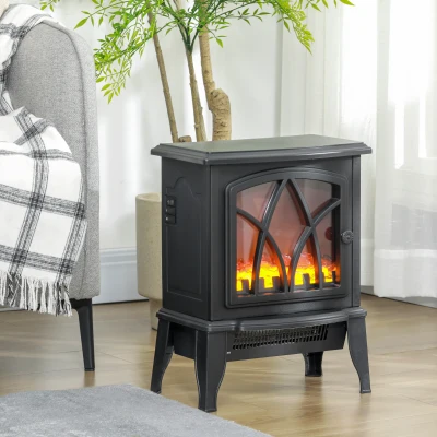 HOMCOM Electric Fireplace Heater Stove with Realistic Flames, Black