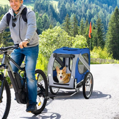 Aosom Dog Bike Trailer, Large Wheels, Light Blue/White