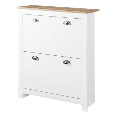 HOMCOM Modern Shoe Cabinet with 2 Flip Drawers and Adjustable Shelves, 12 Pair Shoe Storage Organizer for Hallway, White