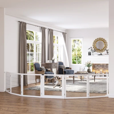PawHut Wooden Pet Gate, 6-Panel Folding Dog Barrier, White