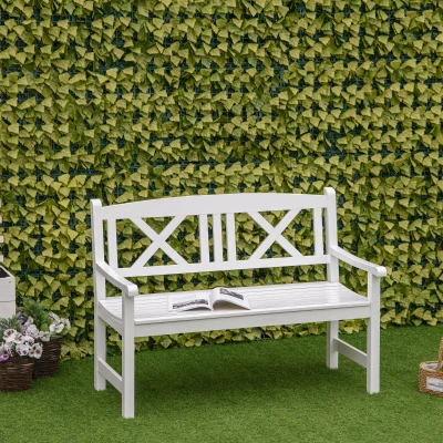 Outsunny 4FT Wooden Garden Bench, 2-Seater Patio Loveseat, White