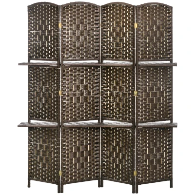 HOMCOM 5.6 Ft Tall Folding Room Divider with Storage Shelves, 4 Panel Portable Privacy Screen for Home Office, Bedroom, Brown