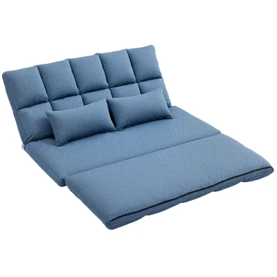 HOMCOM Floor Sofa, Foldable 2-Seater Lazy Sofa Sleeper with 9-position Backrest and 2 Pillows Light Blue