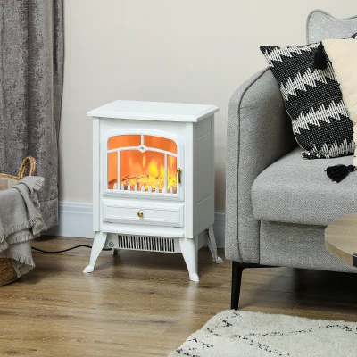 HOMCOM Electric Fireplace Stove Heater with LED Flames, 750W/1500W, White