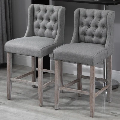 HOMCOM 26.25" Tufted Wingback Bar Stools, Set of 2, Gray