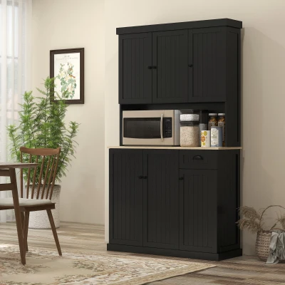 HOMCOM 71" Kitchen Hutch with Countertop, Drawer & Cupboard, Black