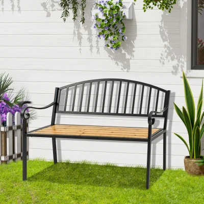 Outsunny 50" Garden Bench, Antique Backrest, Steel Frame