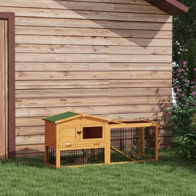 PawHut 2-Level 59" Outdoor Rabbit Hutch, Yellow