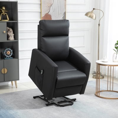 HOMCOM Power Lift Recliner Chair with Remote Control Side Pocket for Living Room Home Office Study Black
