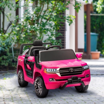 Qaba 12V Toyota LAND CRUISER Licensed Kids Car w Remote Control, Four Wheel Spring Suspension, Soft Start, LED Light, Pink