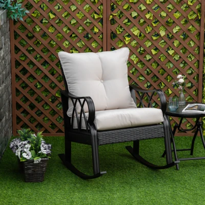Outsunny Wicker Rocking Chair with Cushions, Khaki