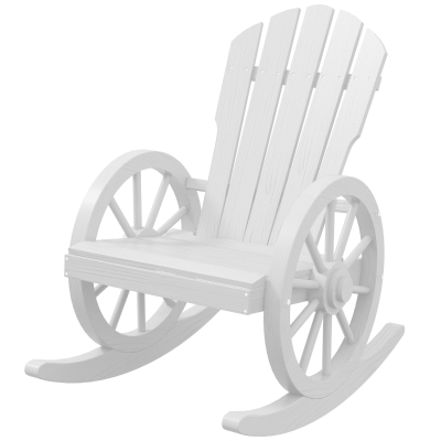 Outsunny Patio Wooden Rocking Chair, Wagon Outdoor Rocker Chair with Slatted Design and Wheel Armrests for Garden, White