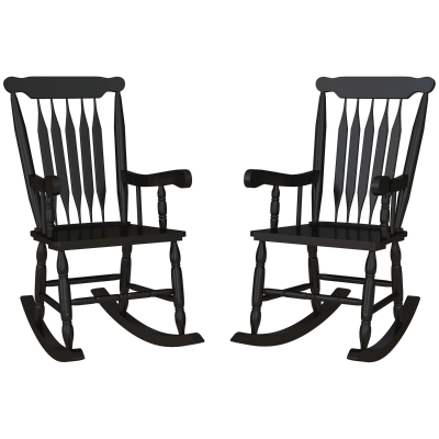 Outsunny Set of 2 Wooden Rocker Chairs, 350 lbs, Black