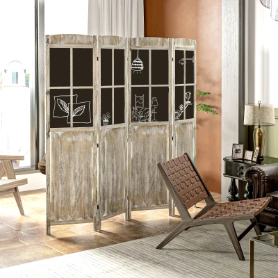 HOMCOM 5.6' Farmhouse Wood Room Divider with Black Boards, Natural