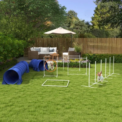 PawHut 7pc Dog Agility Training Equipment Set, Blue