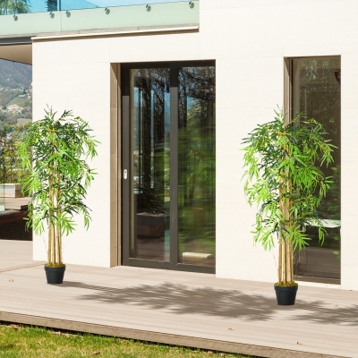 Outsunny Set of 2 5FT Artificial Tree Bamboo Tree Fake Plants in Pot for Home Office Living Room Decor, Green