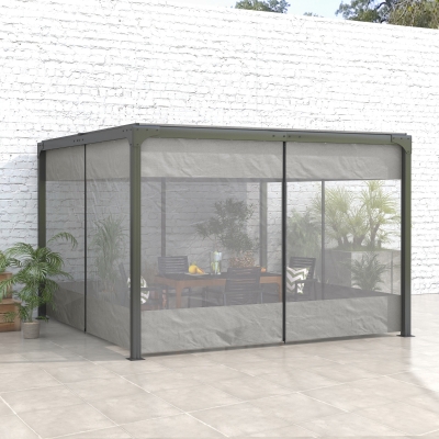Outsunny Pergola Gazebo Curtains for 10' x 10' Pergola, 4 Pack Side Panels Replacement with Large Windows and Zipped Doors