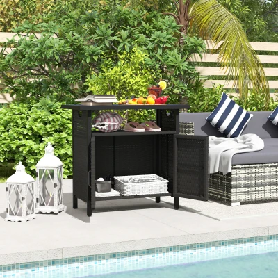 Outdoor Pool Storage Cabinet 35.4" W x 19.7" D x 35.4" H Espresso