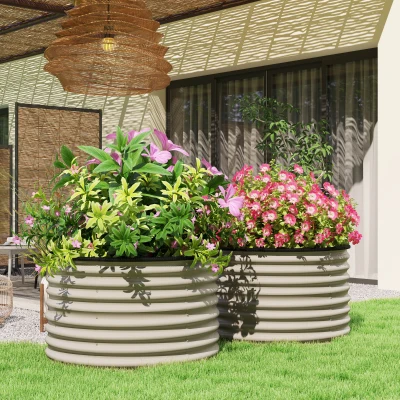 Garden Bed Set Φ35.4" x 22" H Cream White
