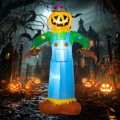 Outsunny 6' Halloween Inflatable Pumpkin Scarecrow, LED Yard Decor