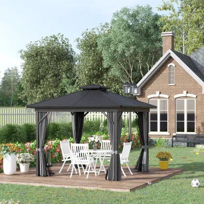 Double Roof Hardtop Gazebo 10'x10'x9' Gray