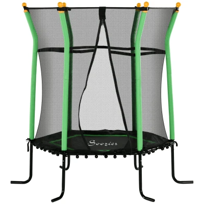 Soozier 64" Kids Trampoline Indoor/Outdoo with Enclosure Net Elastic Thick Padded Pole Gift for Ages 3-10 Years Old Green